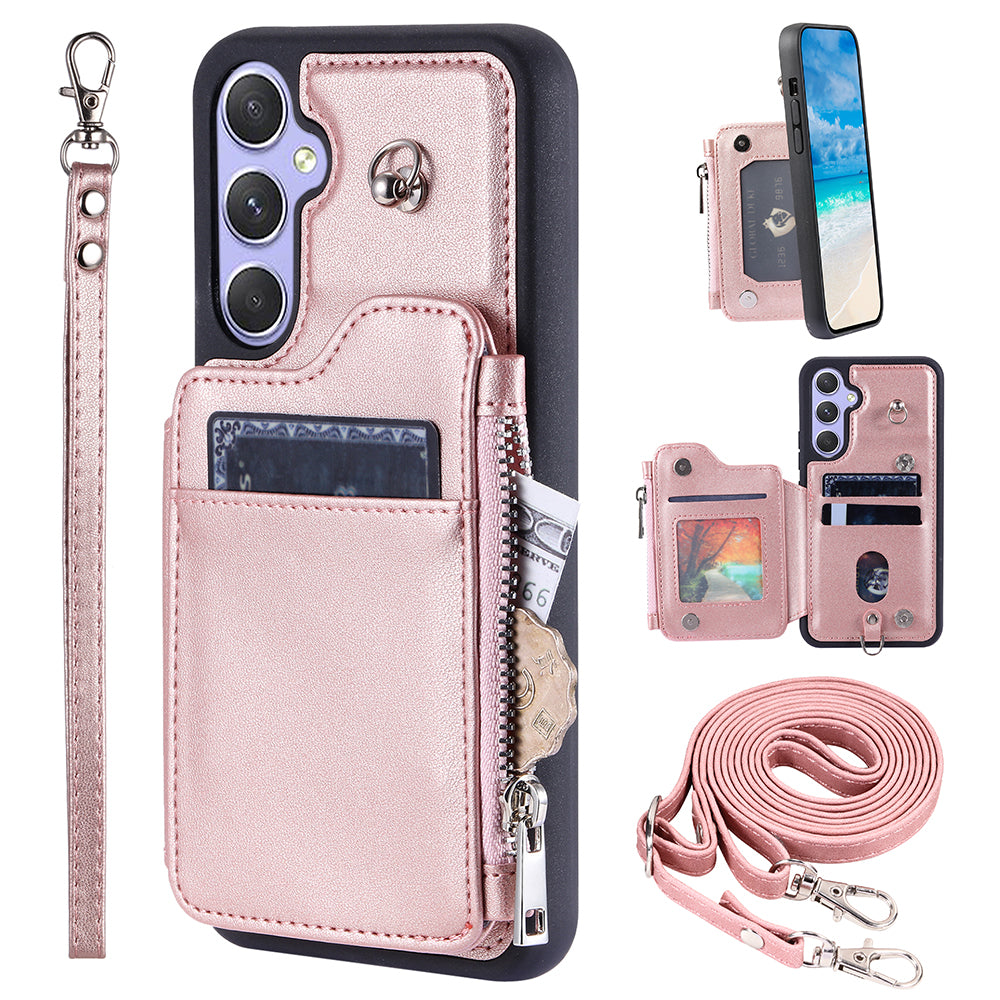 009 For Samsung Galaxy A54 5G RFID Blocking Zipper Wallet Protective Case PU Leather TPU Kickstand Phone Cover with Straps 009 For Samsung Galaxy A54 5G RFID Blocking Zipper Wallet Protective Case PU Leather TPU Kickstand Phone Cover with Straps